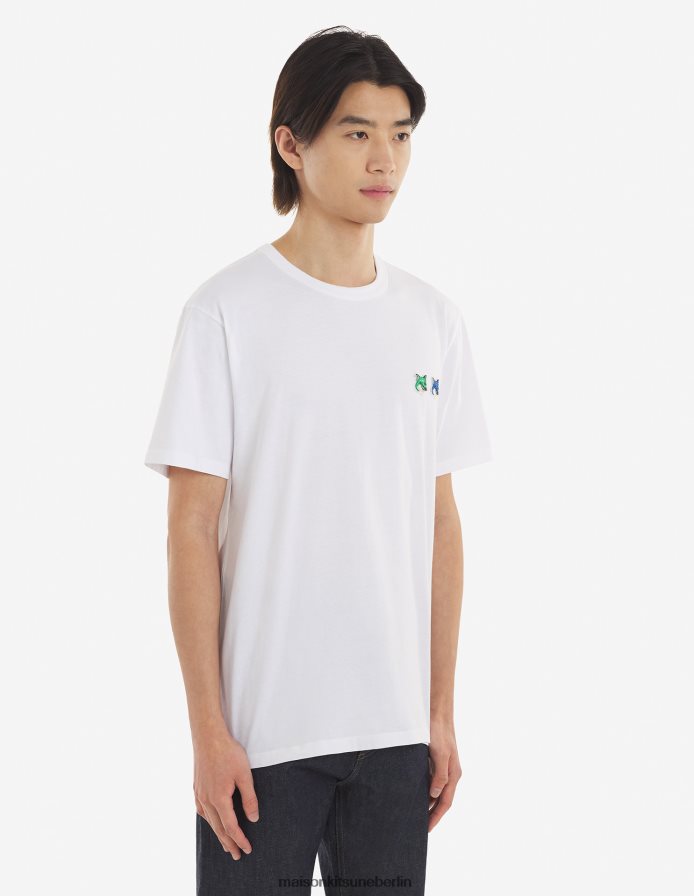 Kleidung V2DHL41 Weiß Männer Klassisches T-Shirt mit doppeltem monochromen Fuchskopf-Patch Maison Kitsune
