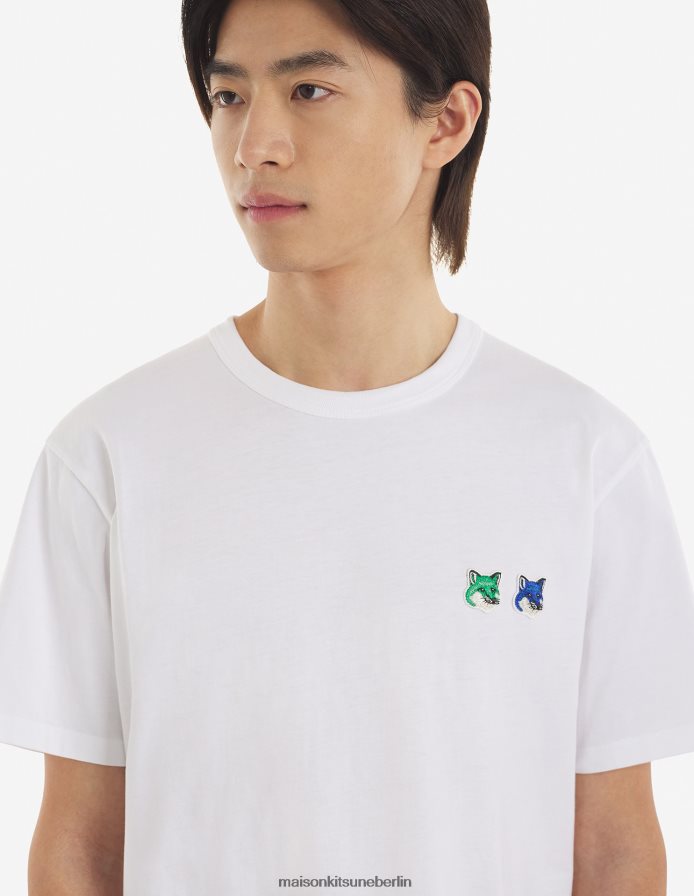 Kleidung V2DHL41 Weiß Männer Klassisches T-Shirt mit doppeltem monochromen Fuchskopf-Patch Maison Kitsune