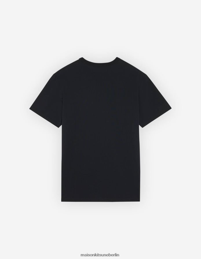 Kleidung V2DHL42 Schwarz Männer Klassisches T-Shirt mit gekleidetem Fuchs-Patch Maison Kitsune