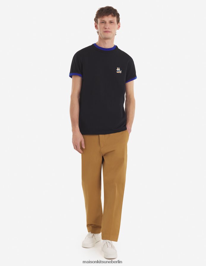 Kleidung V2DHL42 Schwarz Männer Klassisches T-Shirt mit gekleidetem Fuchs-Patch Maison Kitsune