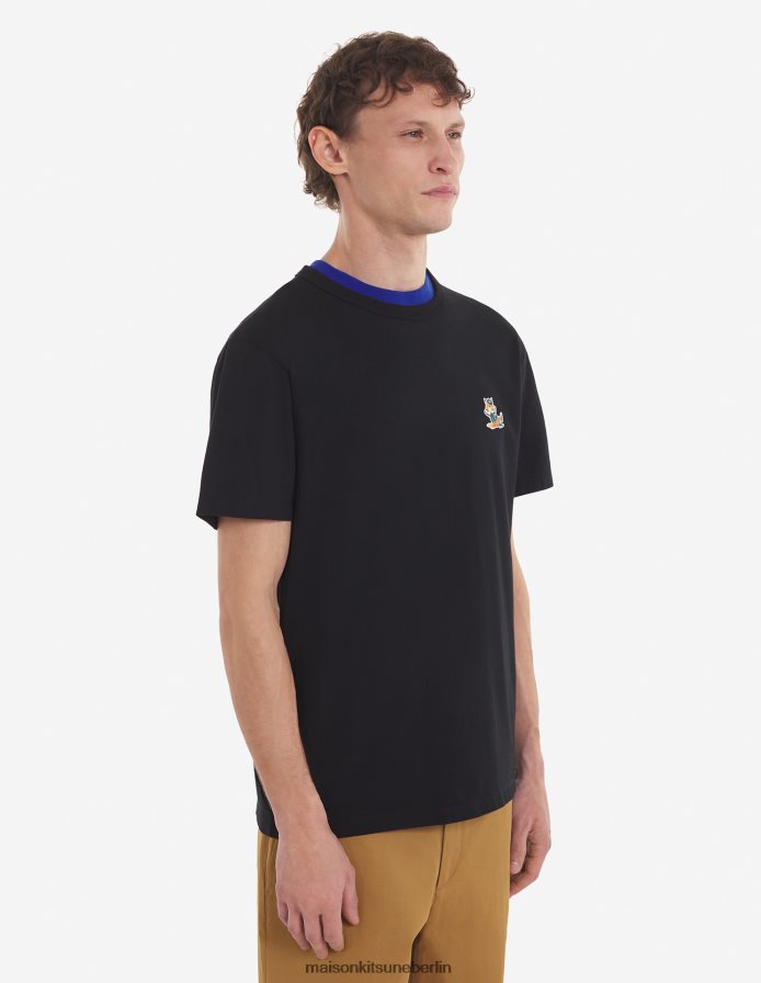 Kleidung V2DHL42 Schwarz Männer Klassisches T-Shirt mit gekleidetem Fuchs-Patch Maison Kitsune