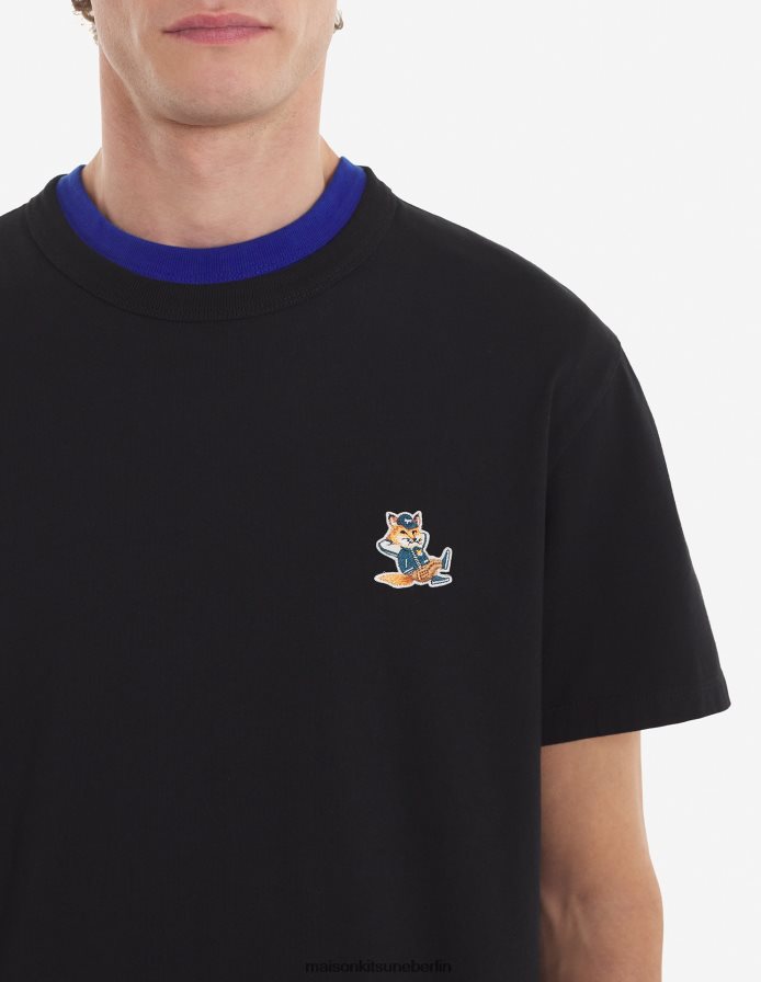 Kleidung V2DHL42 Schwarz Männer Klassisches T-Shirt mit gekleidetem Fuchs-Patch Maison Kitsune
