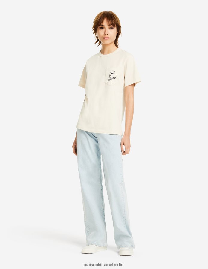 Kleidung V2DHL47 Latté Männer Cafe Kitsune klassisches Taschen-T-Shirt Maison Kitsune