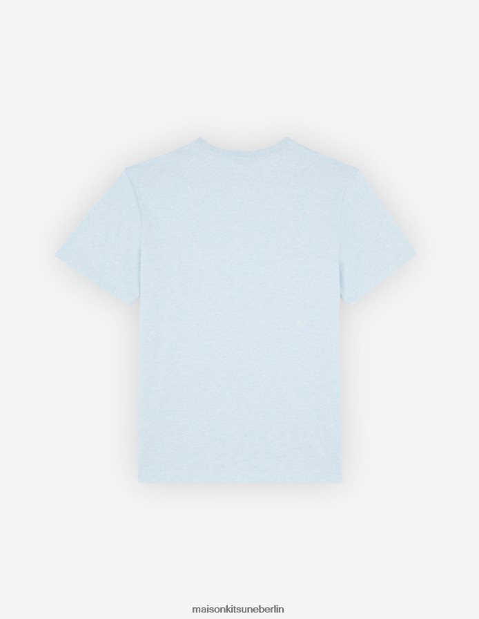 Kleidung V2DHL48 Blaue Dunst-Melange Männer Klassisches T-Shirt mit doppeltem monochromen Fuchskopf-Patch Maison Kitsune