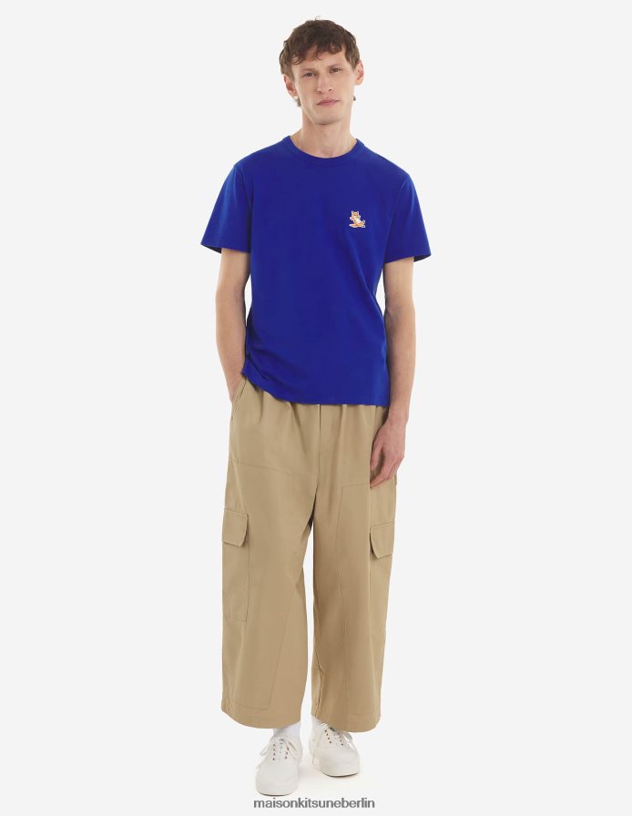 Kleidung V2DHL49 tiefes Blau Männer Chillax Fox Patch klassisches T-Shirt Maison Kitsune