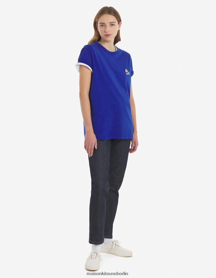 Kleidung V2DHL49 tiefes Blau Männer Chillax Fox Patch klassisches T-Shirt Maison Kitsune