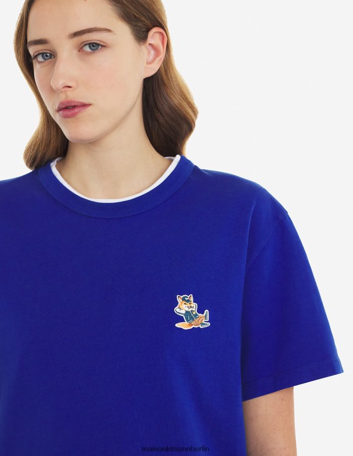 Kleidung V2DHL49 tiefes Blau Männer Chillax Fox Patch klassisches T-Shirt Maison Kitsune