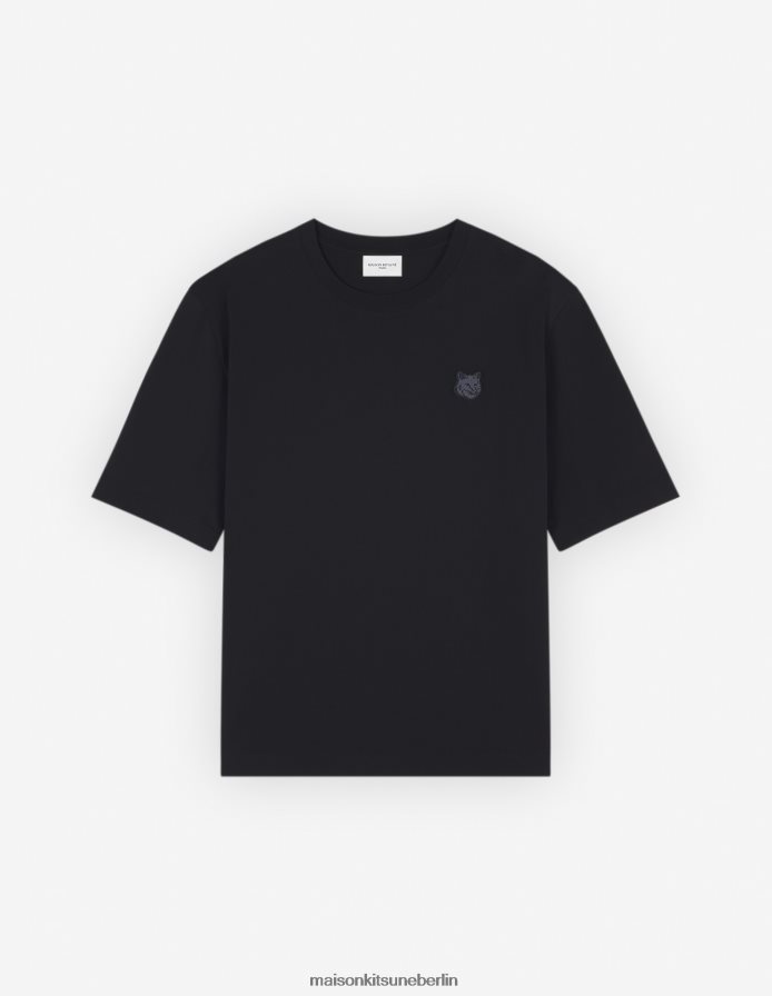 Kleidung V2DHL4 Schwarz Männer Übergroßes T-Shirt mit auffälligem Fuchskopf-Patch Maison Kitsune
