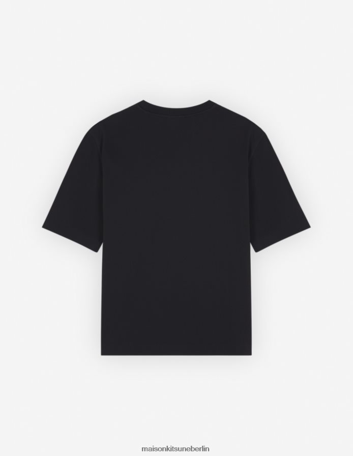 Kleidung V2DHL4 Schwarz Männer Übergroßes T-Shirt mit auffälligem Fuchskopf-Patch Maison Kitsune