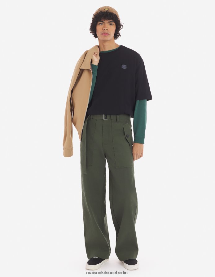 Kleidung V2DHL4 Schwarz Männer Übergroßes T-Shirt mit auffälligem Fuchskopf-Patch Maison Kitsune