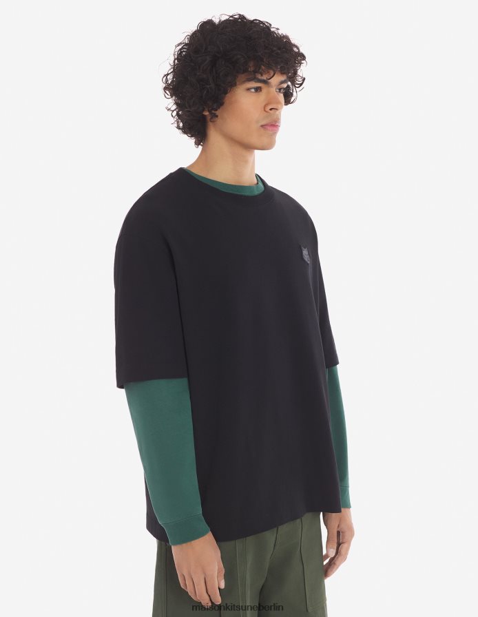 Kleidung V2DHL4 Schwarz Männer Übergroßes T-Shirt mit auffälligem Fuchskopf-Patch Maison Kitsune