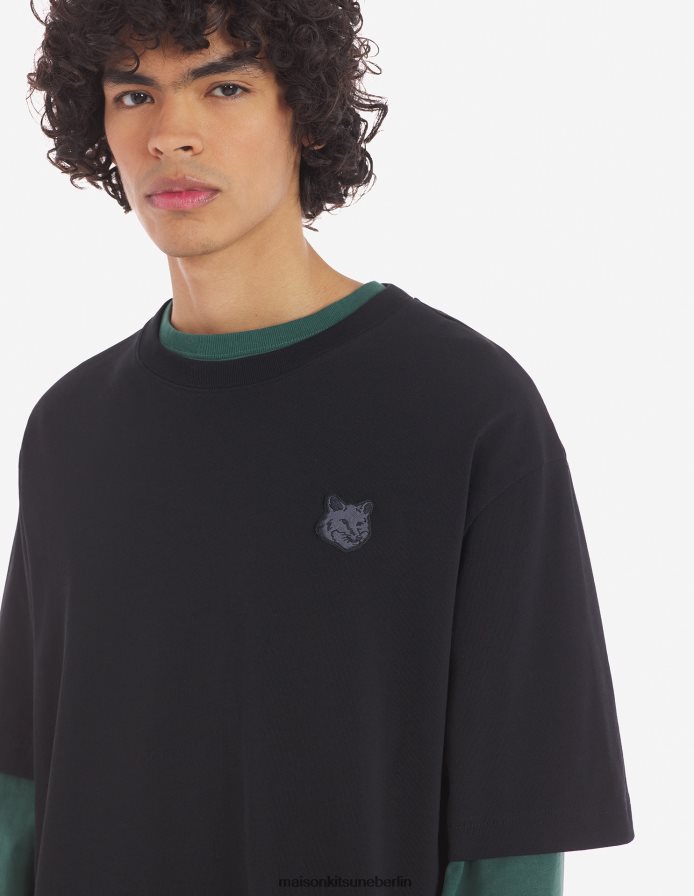 Kleidung V2DHL4 Schwarz Männer Übergroßes T-Shirt mit auffälligem Fuchskopf-Patch Maison Kitsune