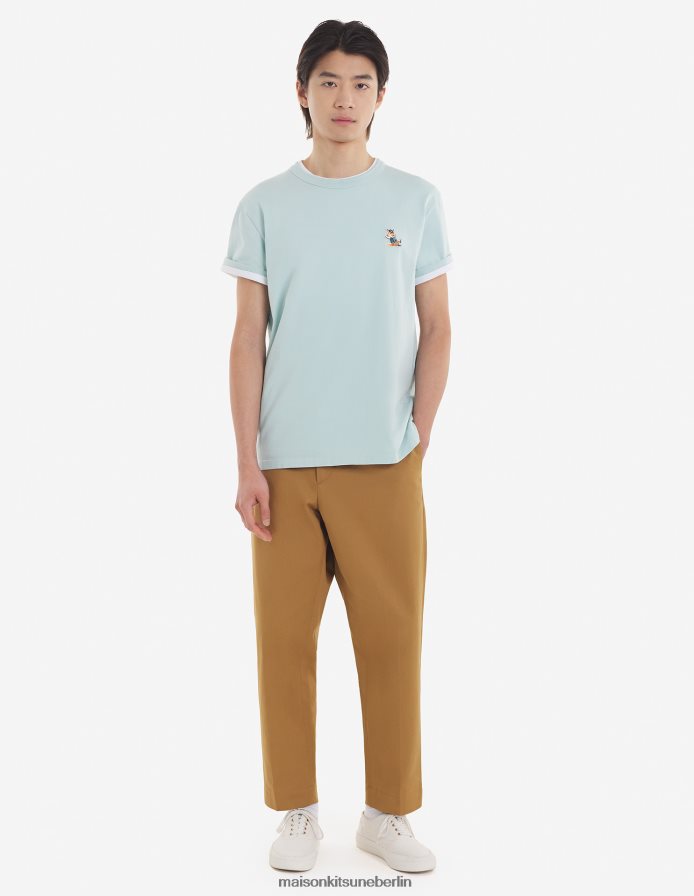 Kleidung V2DHL50 blauer Dunst Männer Klassisches T-Shirt mit gekleidetem Fuchs-Patch Maison Kitsune