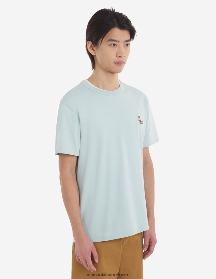 Kleidung V2DHL50 blauer Dunst Männer Klassisches T-Shirt mit gekleidetem Fuchs-Patch Maison Kitsune