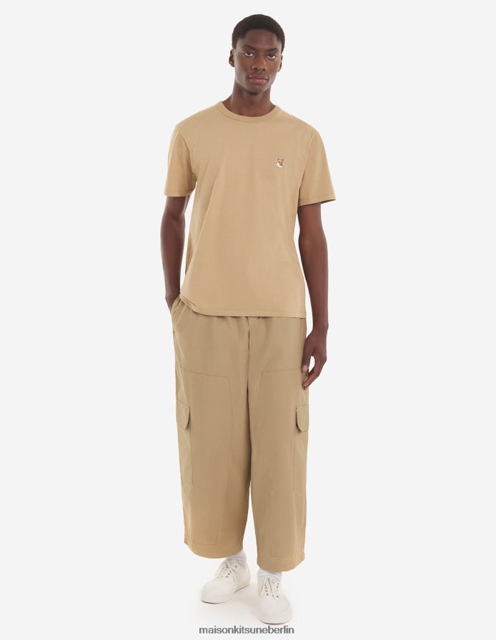 Kleidung V2DHL51 Beige Männer Klassisches T-Shirt mit Fuchskopf-Patch Maison Kitsune