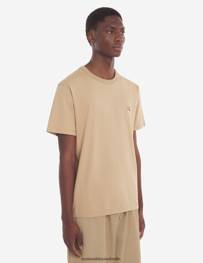 Kleidung V2DHL51 Beige Männer Klassisches T-Shirt mit Fuchskopf-Patch Maison Kitsune