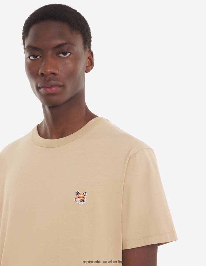 Kleidung V2DHL51 Beige Männer Klassisches T-Shirt mit Fuchskopf-Patch Maison Kitsune