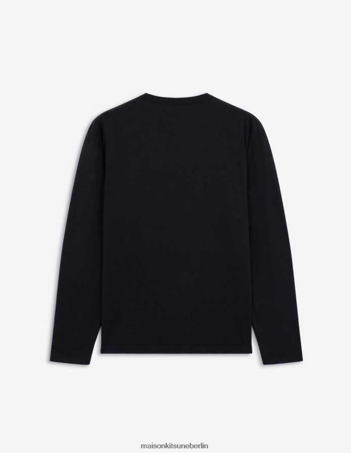 Kleidung V2DHL52 Schwarz Männer Reguläres langärmliges T-Shirt mit Fuchskopf-Patch Maison Kitsune