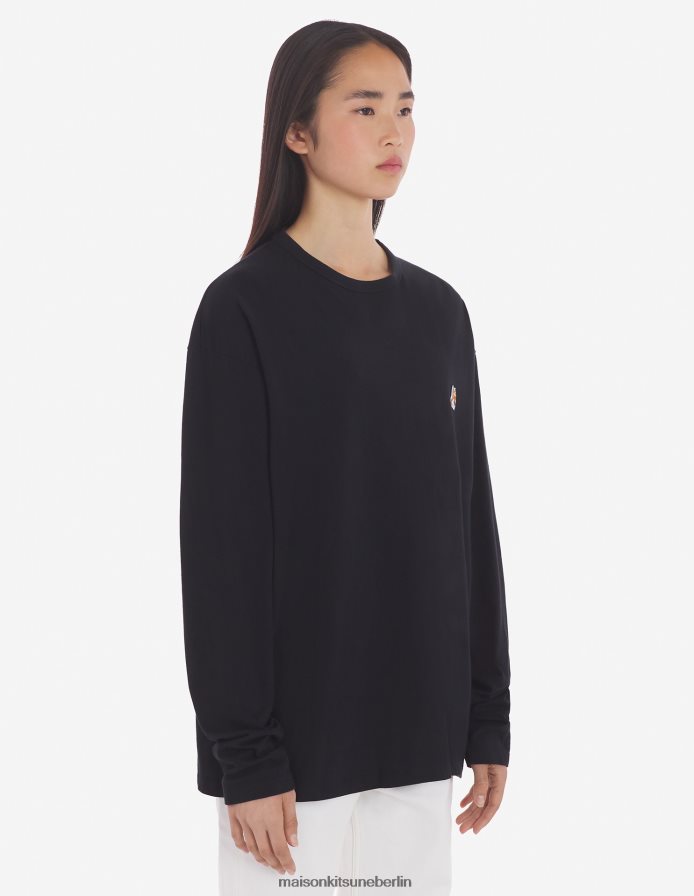 Kleidung V2DHL52 Schwarz Männer Reguläres langärmliges T-Shirt mit Fuchskopf-Patch Maison Kitsune