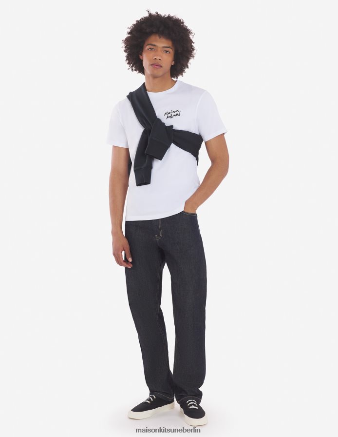 Kleidung V2DHL53 Weiß Männer Klassisches Mini-Handschrift-T-Shirt Maison Kitsune