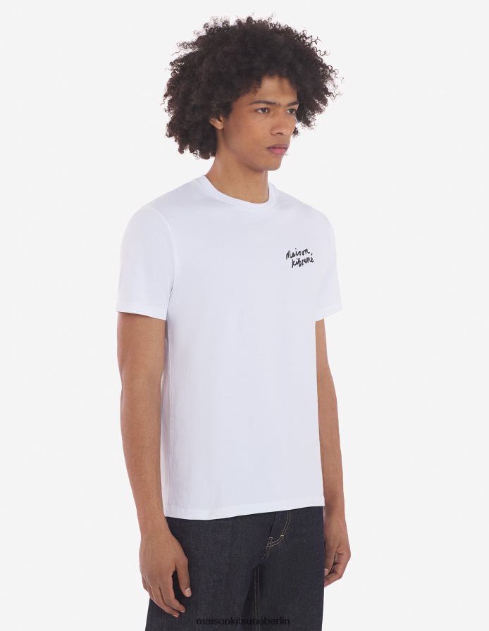 Kleidung V2DHL53 Weiß Männer Klassisches Mini-Handschrift-T-Shirt Maison Kitsune