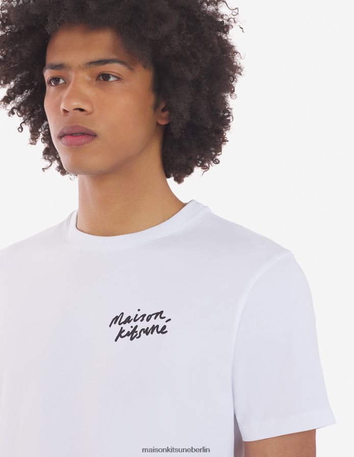 Kleidung V2DHL53 Weiß Männer Klassisches Mini-Handschrift-T-Shirt Maison Kitsune