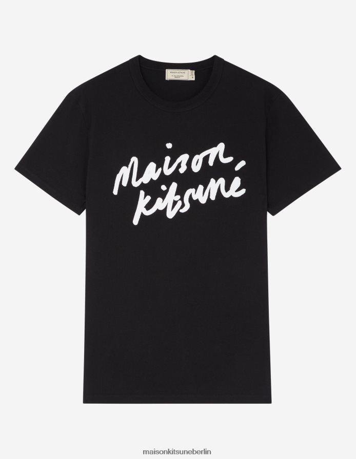 Kleidung V2DHL56 Schwarz Männer Klassisches T-Shirt mit Handschrift Maison Kitsune