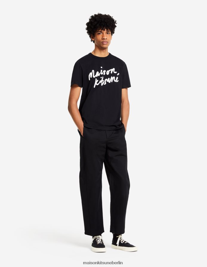 Kleidung V2DHL56 Schwarz Männer Klassisches T-Shirt mit Handschrift Maison Kitsune