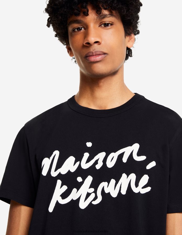 Kleidung V2DHL56 Schwarz Männer Klassisches T-Shirt mit Handschrift Maison Kitsune