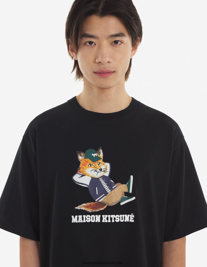 Kleidung V2DHL57 Schwarz Männer Leicht gekleidetes Fuchs-T-Shirt Maison Kitsune