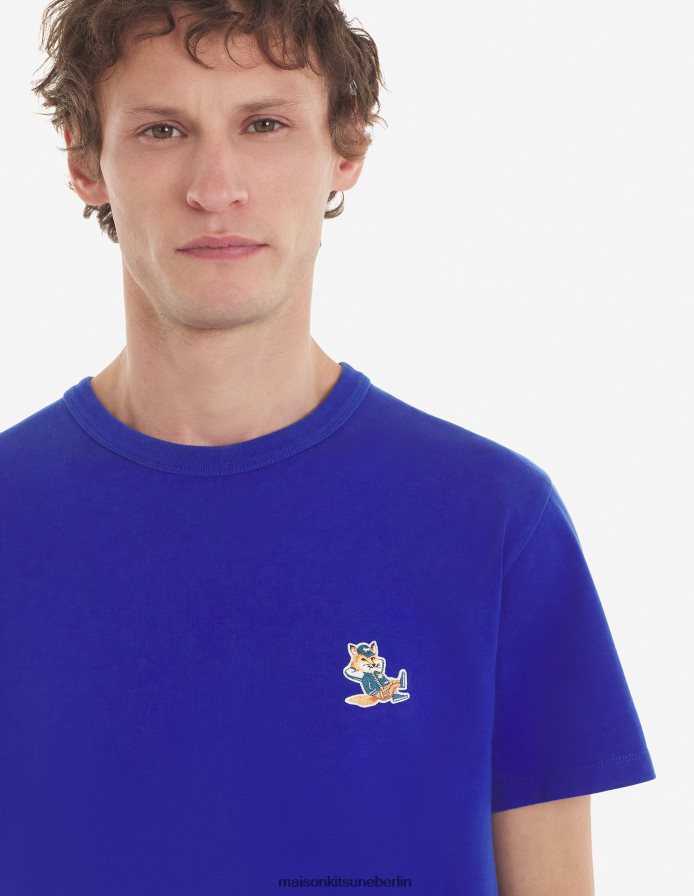 Kleidung V2DHL59 tiefes Blau Männer Klassisches T-Shirt mit gekleidetem Fuchs-Patch Maison Kitsune
