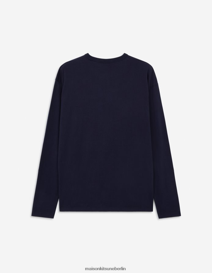 Kleidung V2DHL64 Marine Männer Reguläres langärmliges T-Shirt mit Fuchskopf-Patch Maison Kitsune