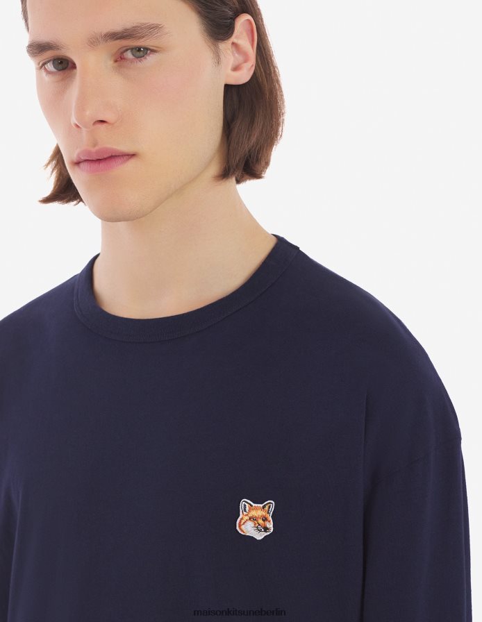Kleidung V2DHL64 Marine Männer Reguläres langärmliges T-Shirt mit Fuchskopf-Patch Maison Kitsune