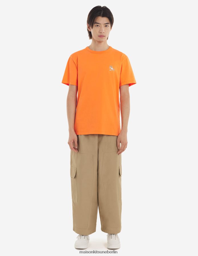 Kleidung V2DHL66 Neon orange Männer Chillax Fox Patch klassisches T-Shirt Maison Kitsune