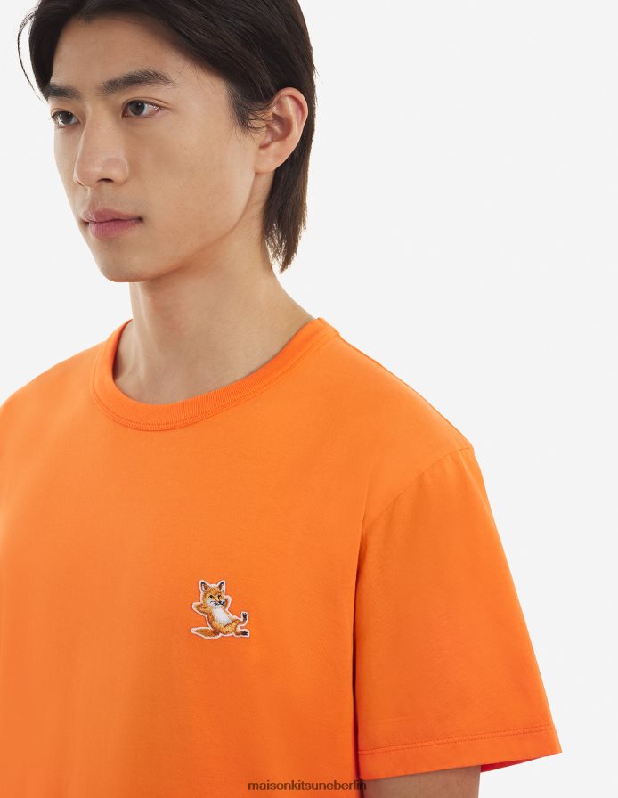 Kleidung V2DHL66 Neon orange Männer Chillax Fox Patch klassisches T-Shirt Maison Kitsune