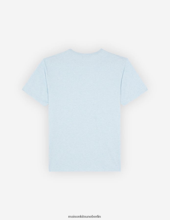 Kleidung V2DHL67 Blaue Dunst-Melange Männer Klassisches T-Shirt mit grauem Fuchskopf-Patch Maison Kitsune