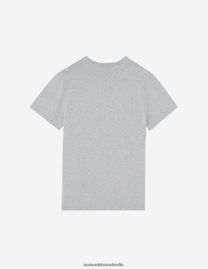 Kleidung V2DHL6 graue Melange Männer Klassisches T-Shirt mit Fuchskopf-Patch Maison Kitsune