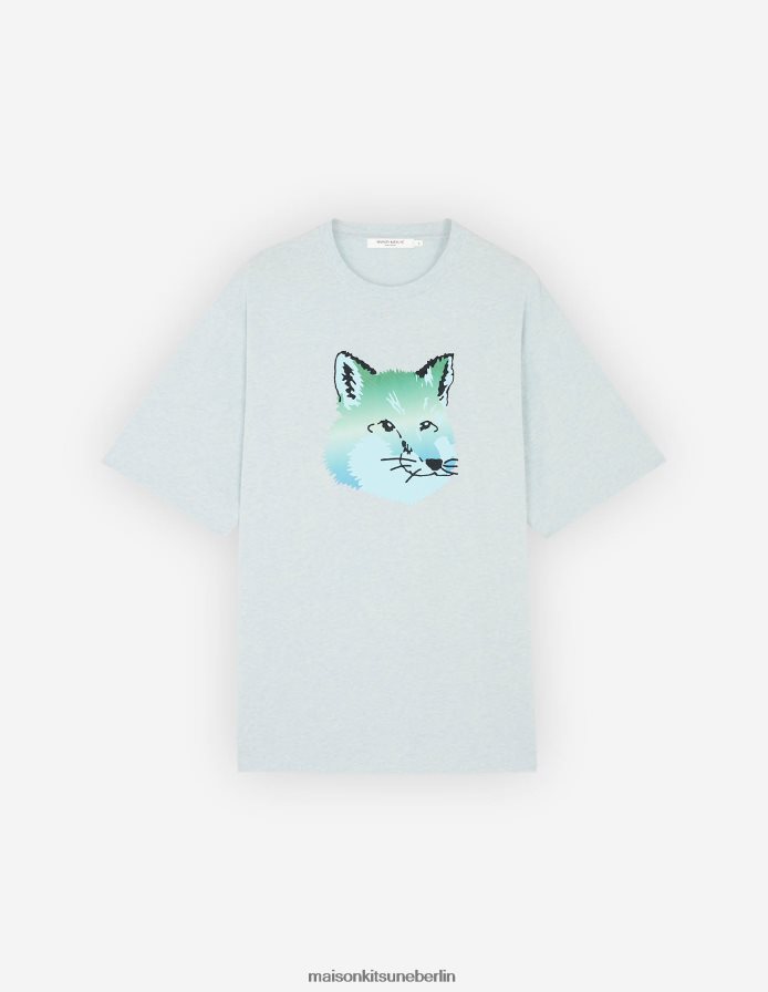 Kleidung V2DHL70 Blaue Dunst-Melange Männer Lebhaftes, einfaches T-Shirt mit Fuchskopf Maison Kitsune