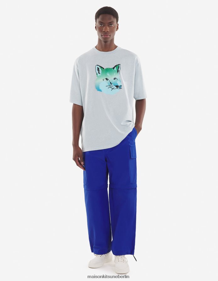 Kleidung V2DHL70 Blaue Dunst-Melange Männer Lebhaftes, einfaches T-Shirt mit Fuchskopf Maison Kitsune