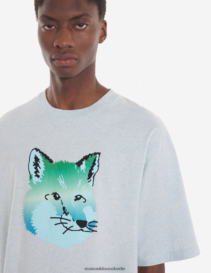 Kleidung V2DHL70 Blaue Dunst-Melange Männer Lebhaftes, einfaches T-Shirt mit Fuchskopf Maison Kitsune