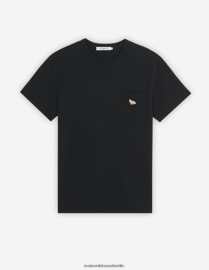 Kleidung V2DHL73 Schwarz Männer Baby-Fuchs-T-Shirt mit aufgesetzten Taschen Maison Kitsune