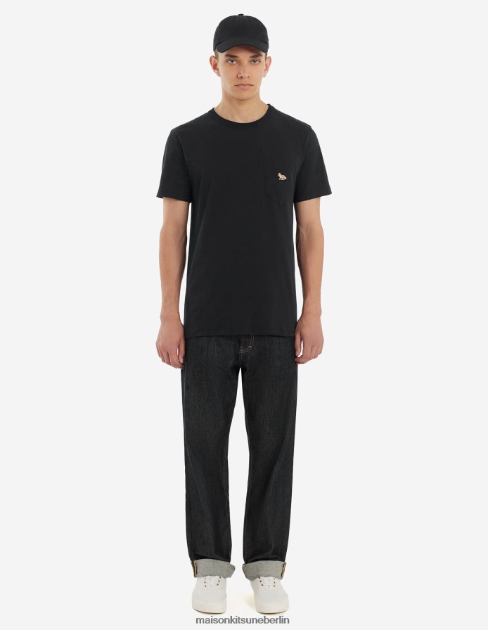 Kleidung V2DHL73 Schwarz Männer Baby-Fuchs-T-Shirt mit aufgesetzten Taschen Maison Kitsune