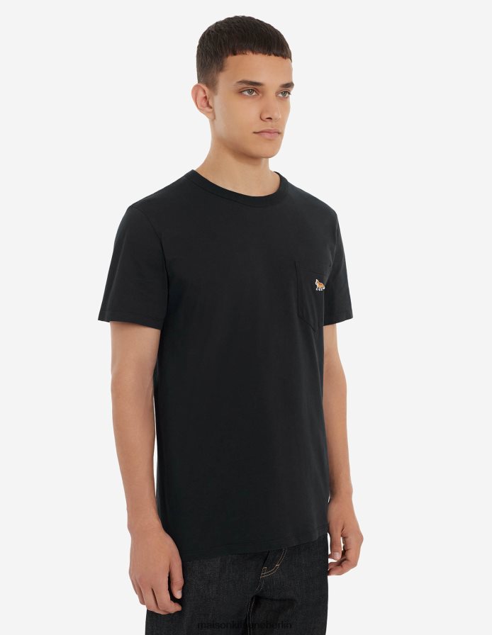 Kleidung V2DHL73 Schwarz Männer Baby-Fuchs-T-Shirt mit aufgesetzten Taschen Maison Kitsune