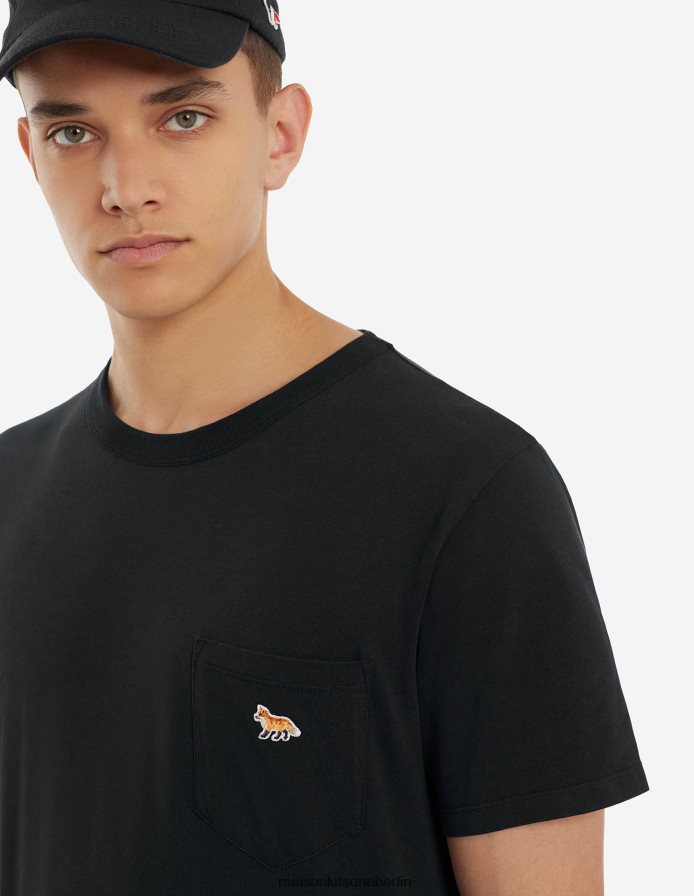 Kleidung V2DHL73 Schwarz Männer Baby-Fuchs-T-Shirt mit aufgesetzten Taschen Maison Kitsune