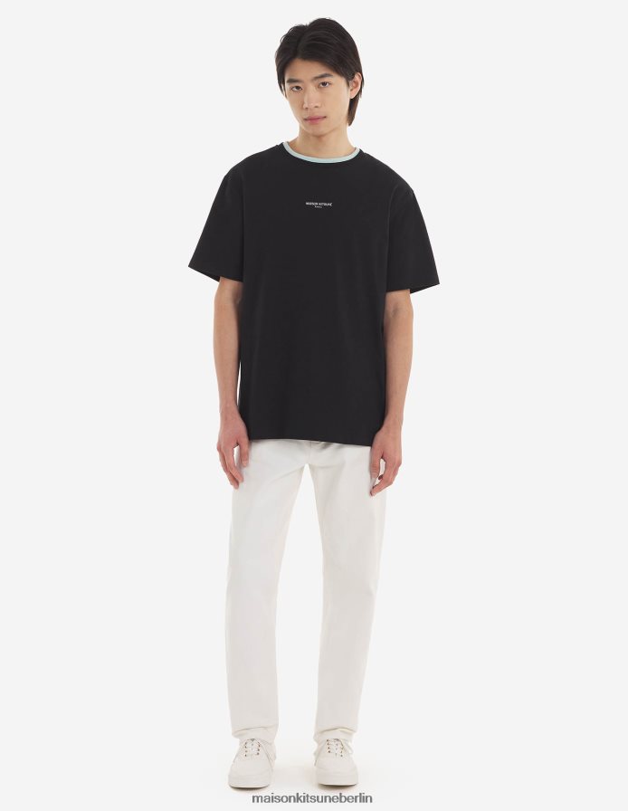 Kleidung V2DHL78 Schwarz Männer Besticktes, entspanntes T-Shirt Maison Kitsune