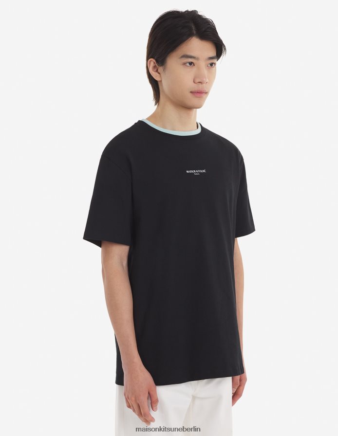 Kleidung V2DHL78 Schwarz Männer Besticktes, entspanntes T-Shirt Maison Kitsune