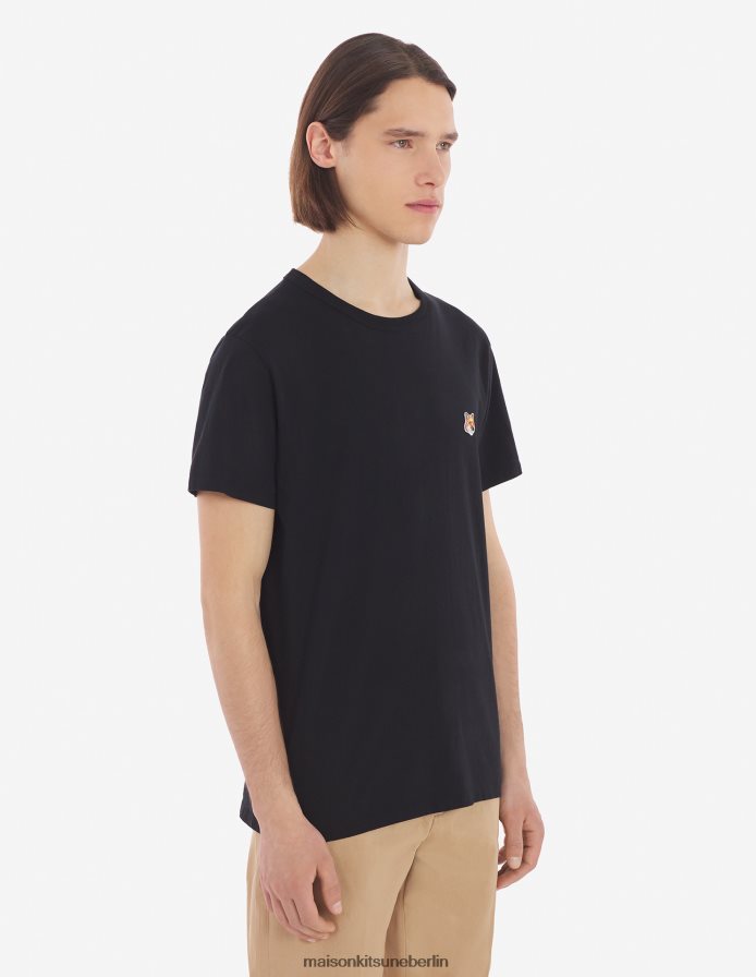 Kleidung V2DHL7 Schwarz Männer Klassisches T-Shirt mit Fuchskopf-Patch Maison Kitsune