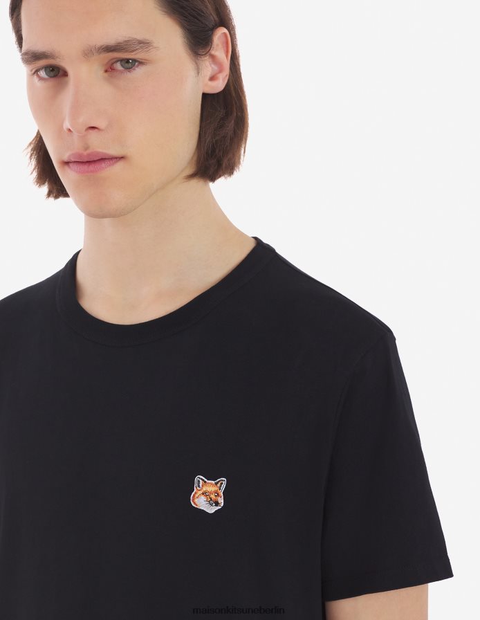Kleidung V2DHL7 Schwarz Männer Klassisches T-Shirt mit Fuchskopf-Patch Maison Kitsune
