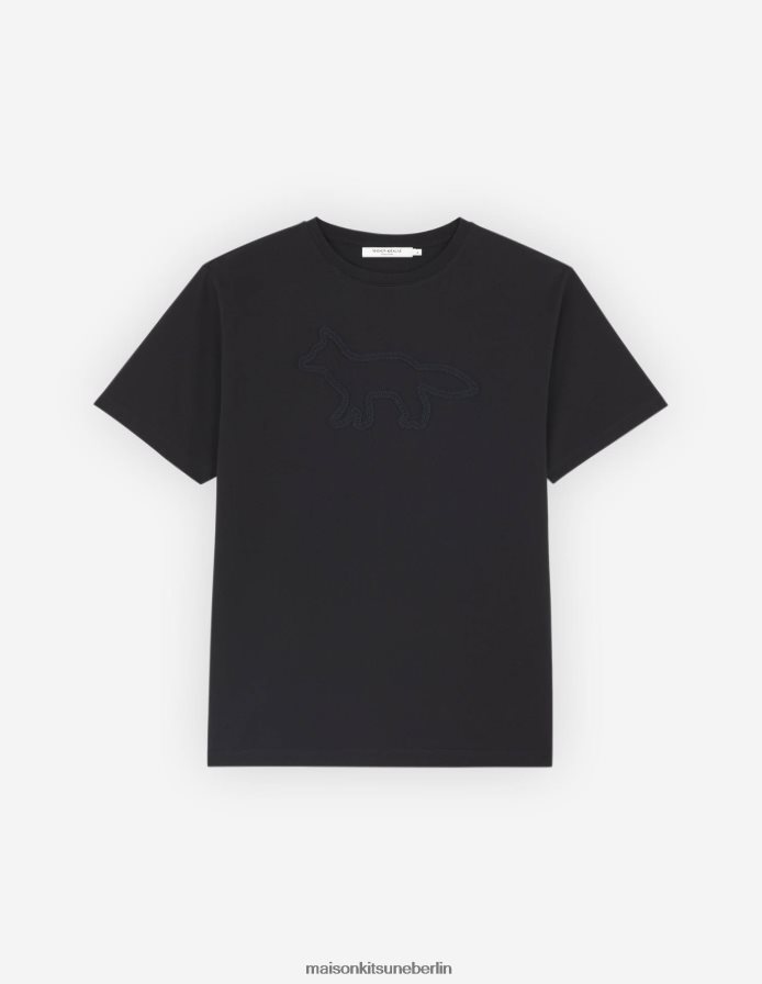 Kleidung V2DHL80 Schwarz Männer Lässiges T-Shirt mit Konturfuchs-Patch Maison Kitsune