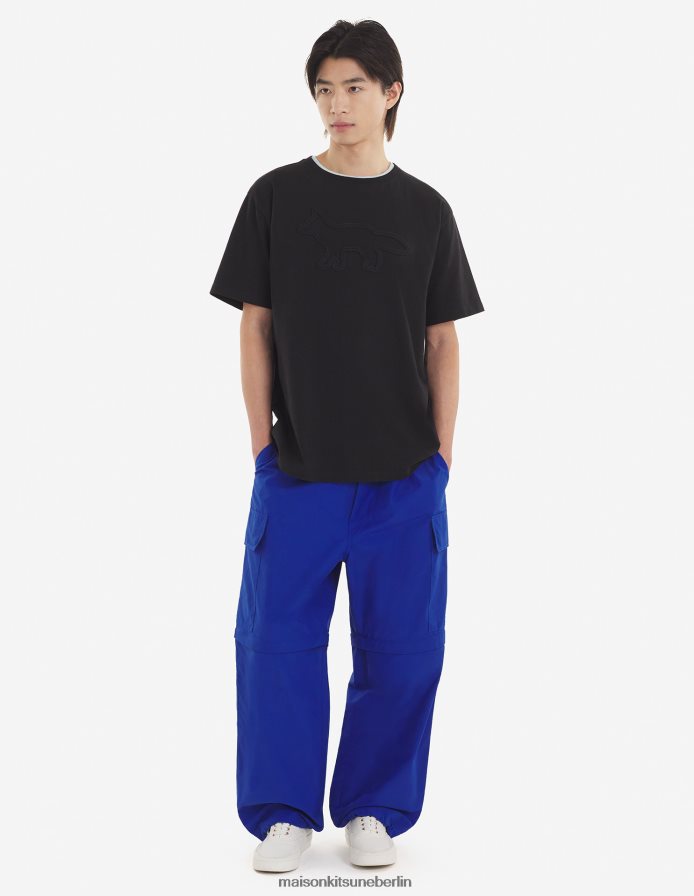 Kleidung V2DHL80 Schwarz Männer Lässiges T-Shirt mit Konturfuchs-Patch Maison Kitsune